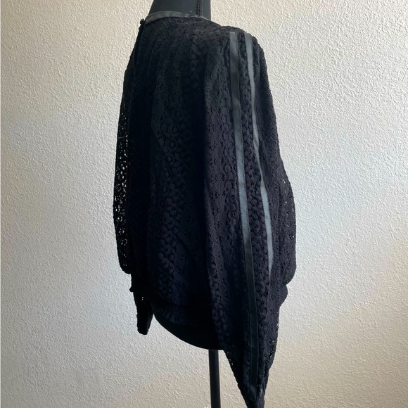 Express • Stunning Leather and Lace Black Long Sleeve Blouse Top - Picture 2 of 15